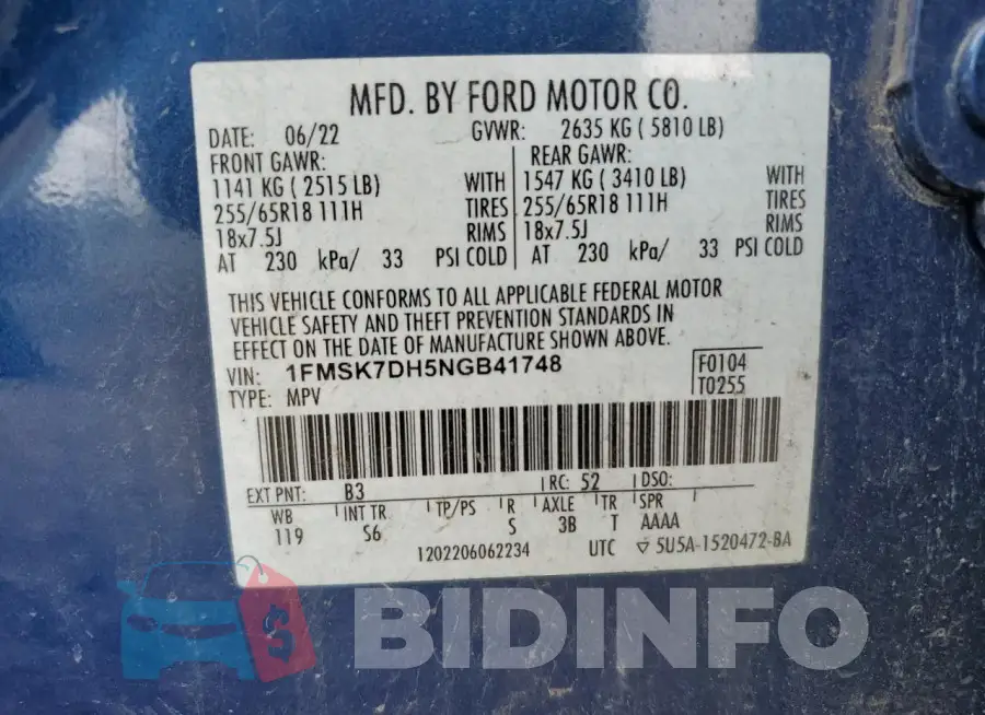 1FMSK7DH5NGB41748 Photo# 14