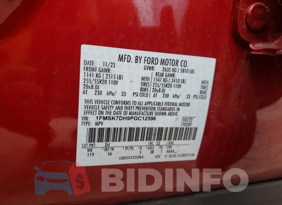 1FMSK7DH9PGC12596 Photo# 13