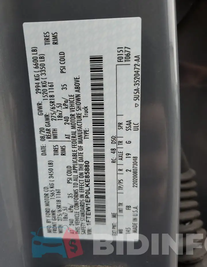 1FTEW1EP0LKE85880 Photo# 12