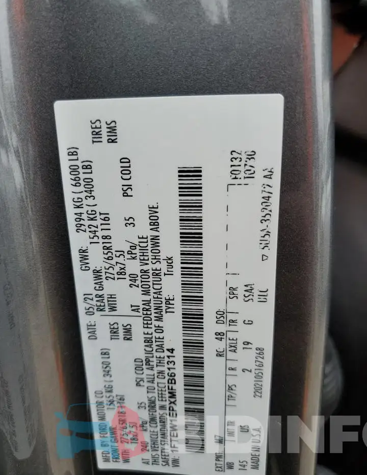 1FTEW1EPXMFB61314 Photo# 13