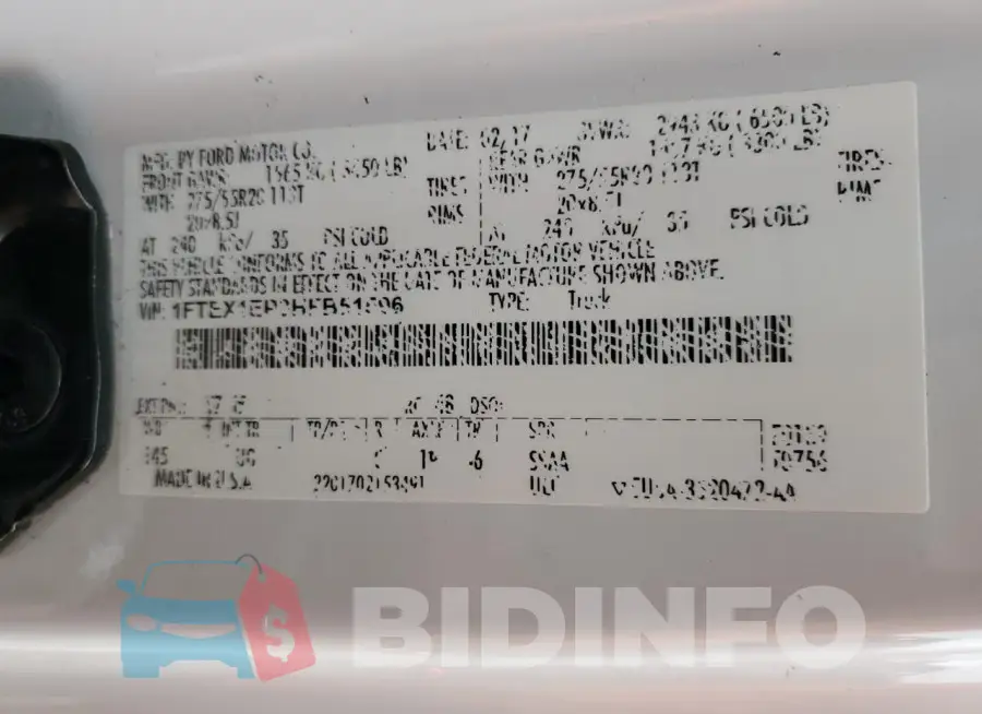 1FTEX1EP3HFB51596 Photo# 12