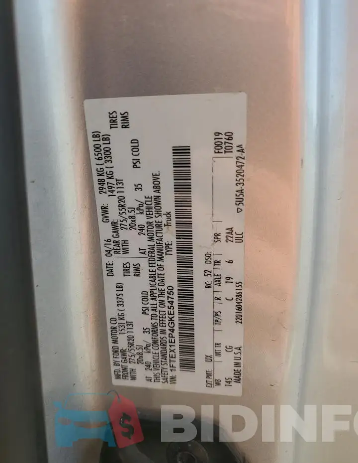 1FTEX1EP4GKE54750 Photo# 12