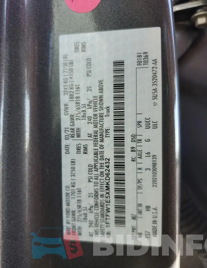 1FTFW1E5XMKD62432 Photo# 12