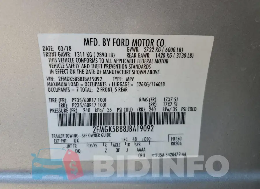 2FMGK5B88JBA19092 Photo# 13