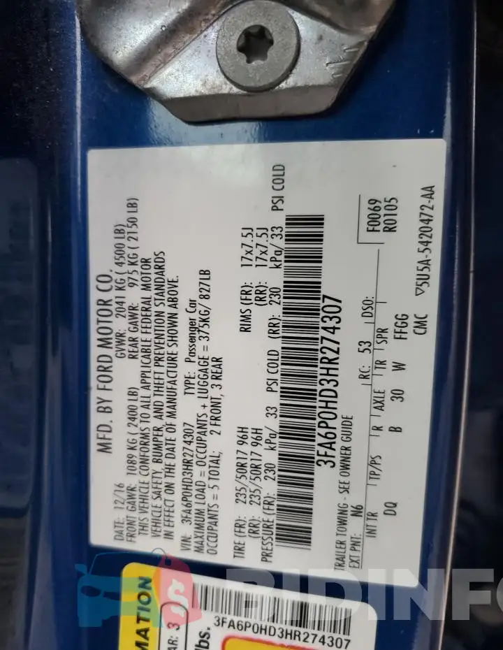 3FA6P0HD3HR274307 Photo# 12