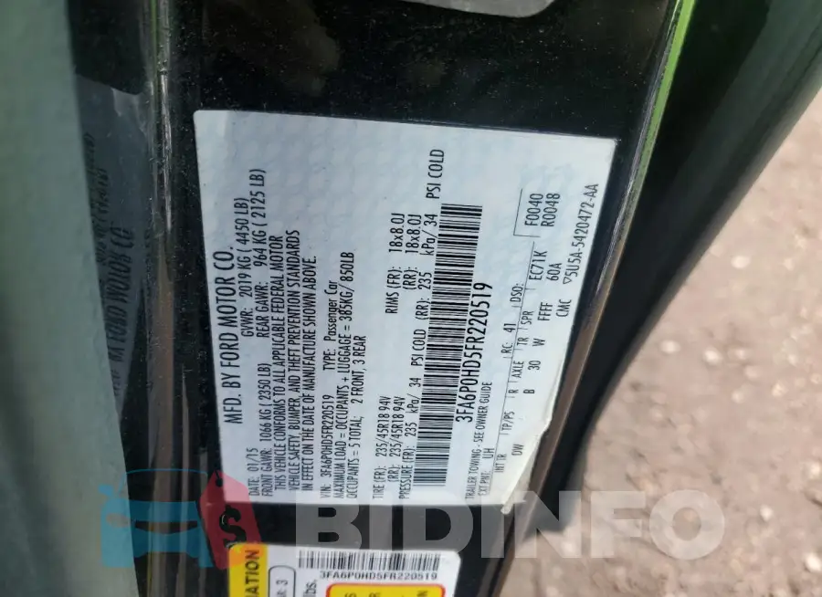 3FA6P0HD5FR220519 Photo# 12