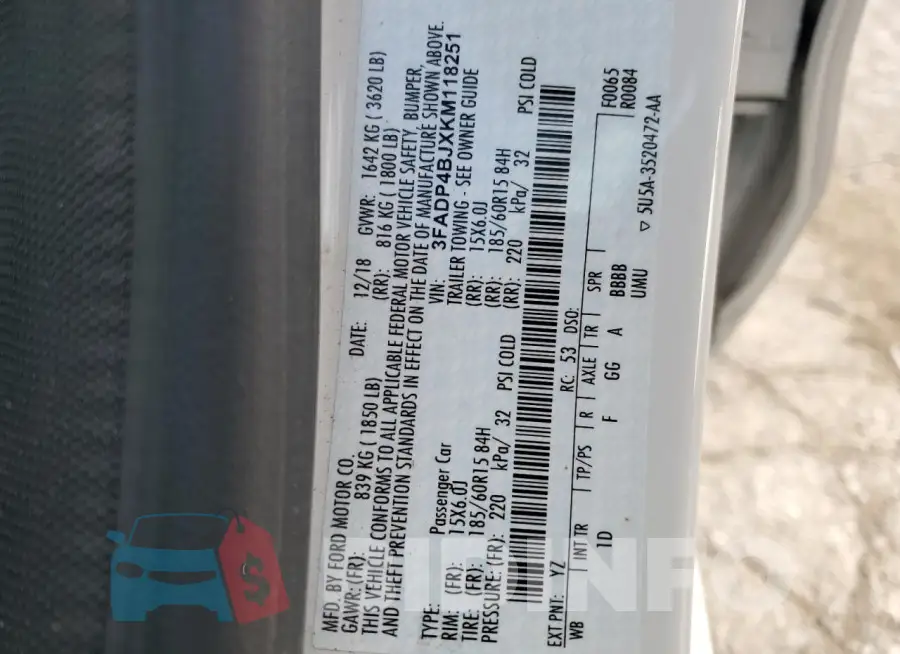3FADP4BJXKM118251 Photo# 12