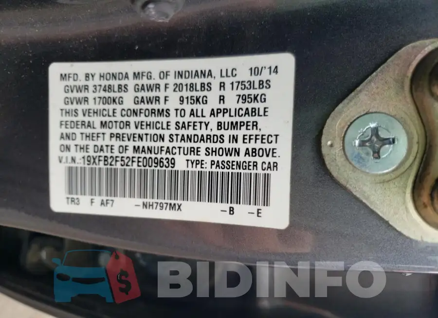 19XFB2F52FE009639 Photo# 12