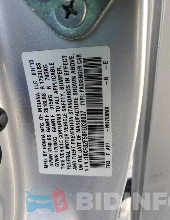 19XFB2F59FE038037 Photo# 12