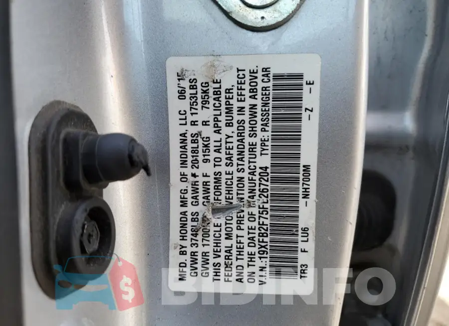 19XFB2F75FE267204 Photo# 12