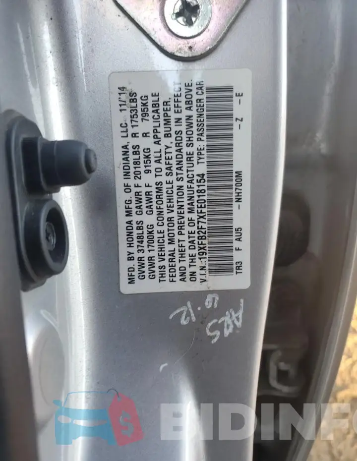 19XFB2F7XFE018154 Photo# 12