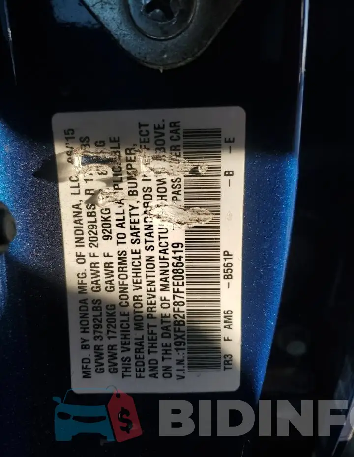 19XFB2F87FE086419 Photo# 13