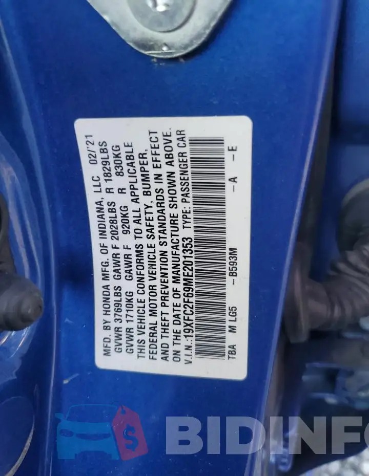 19XFC2F69ME201353 Photo# 13