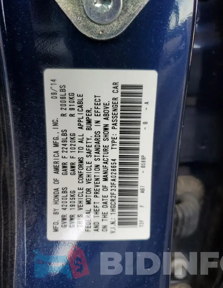 1HGCR2F33FA028654 Photo# 12