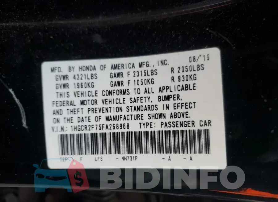 1HGCR2F75FA268968 Photo# 12