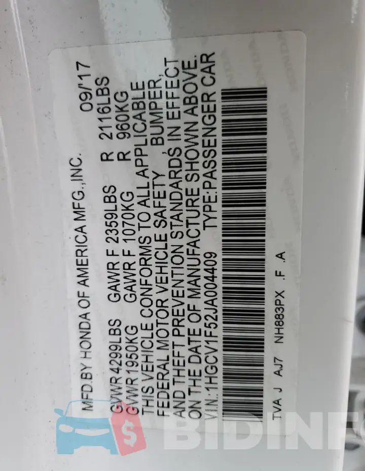 1HGCV1F52JA004409 Photo# 12