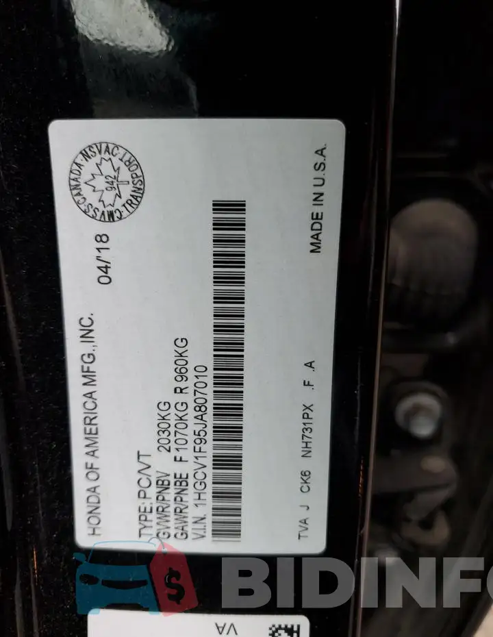 1HGCV1F95JA807010 Photo# 12