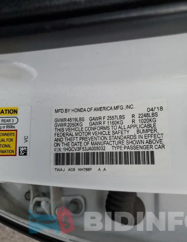 1HGCV3F53JA005032 Photo# 12