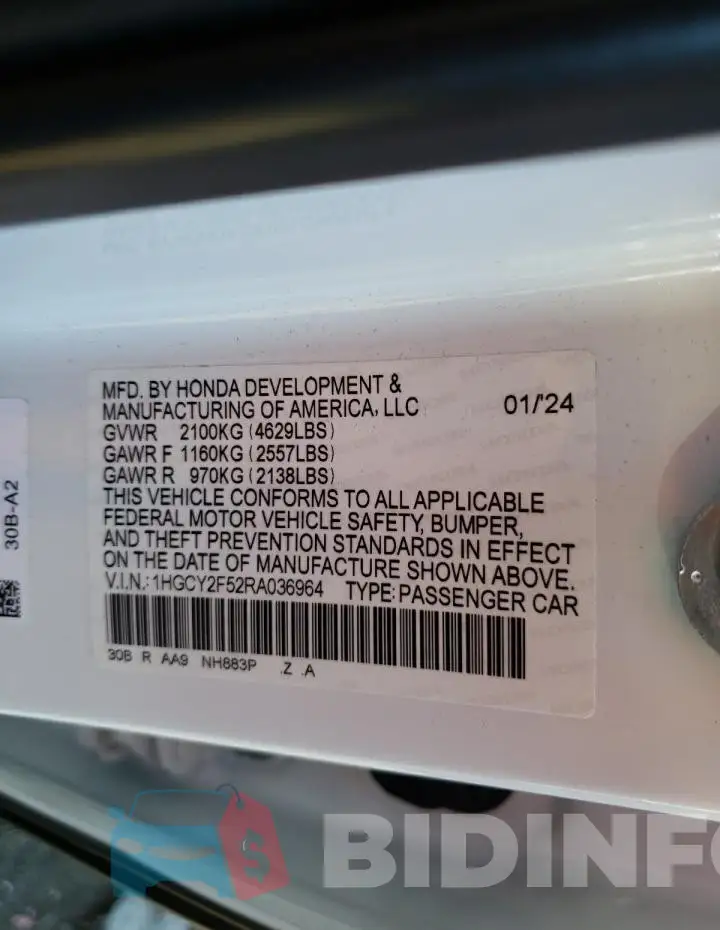 1HGCY2F52RA036964 Photo# 13