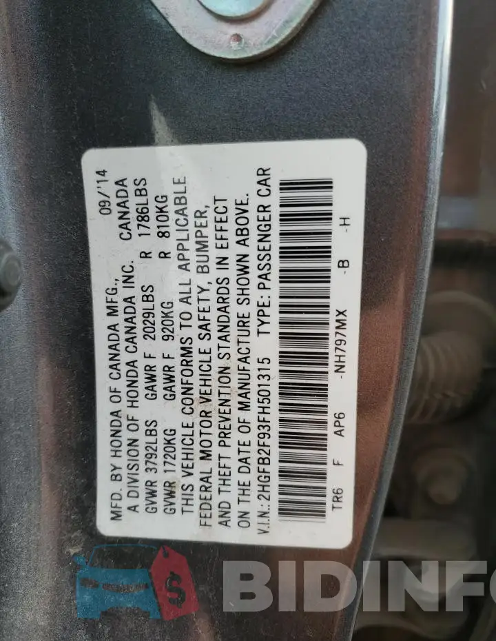 2HGFB2F93FH501315 Photo# 12