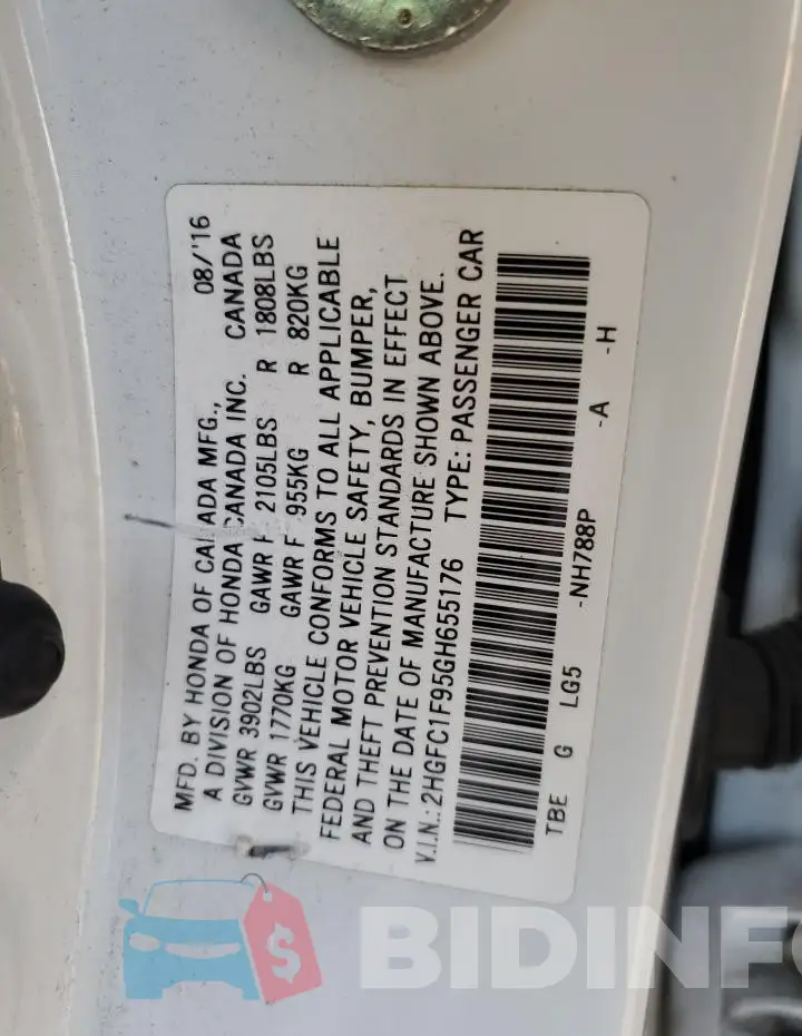 2HGFC1F95GH655176 Photo# 12