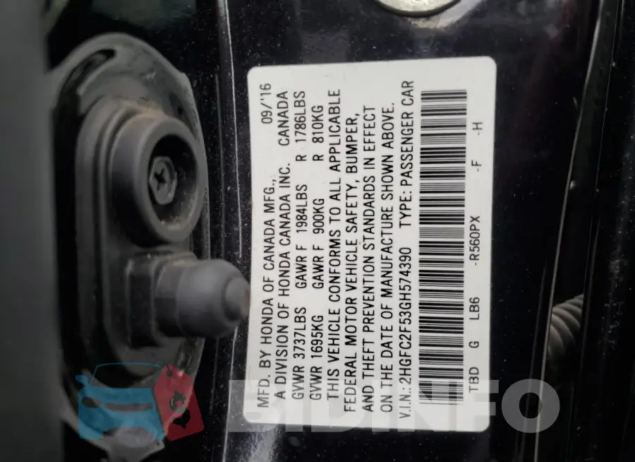 2HGFC2F53GH574390 Photo# 12