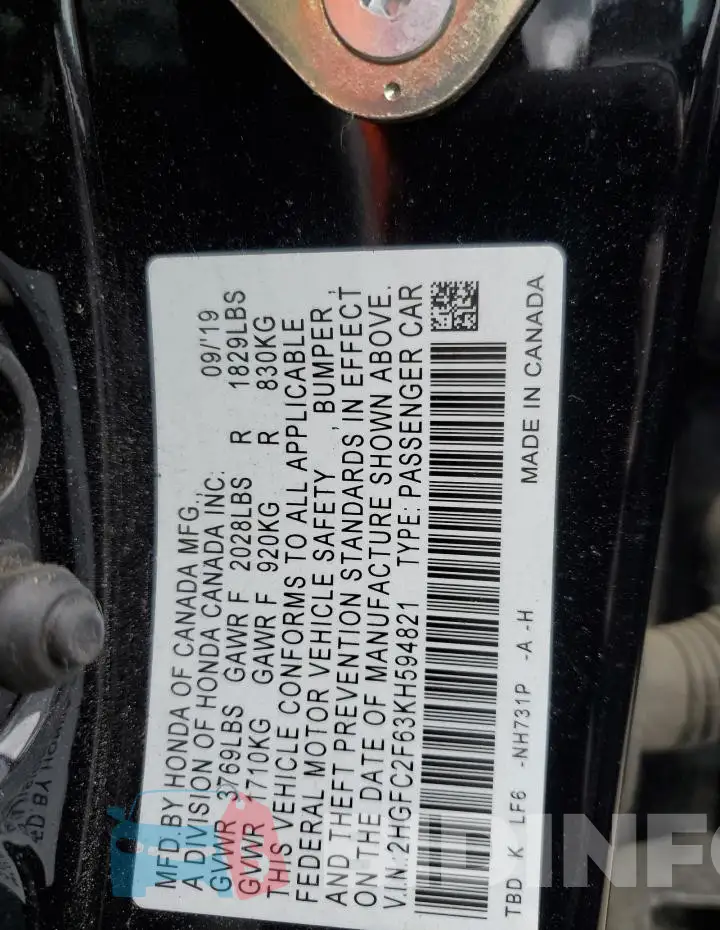 2HGFC2F63KH594821 Photo# 12