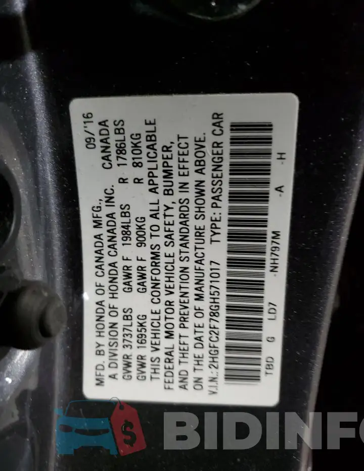 2HGFC2F78GH571017 Photo# 13