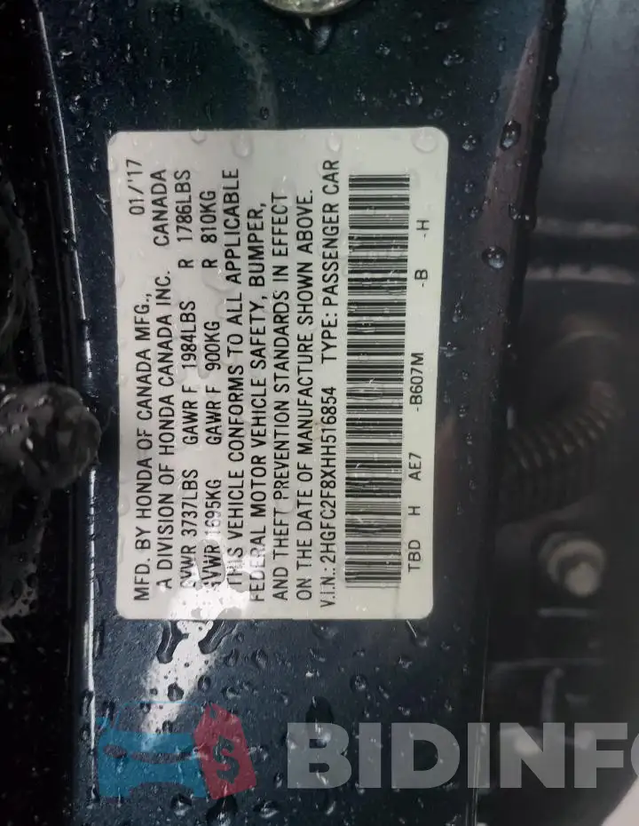 2HGFC2F8XHH516854 Photo# 12