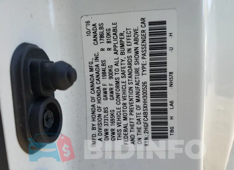 2HGFC4B5XHH300526 Photo# 12