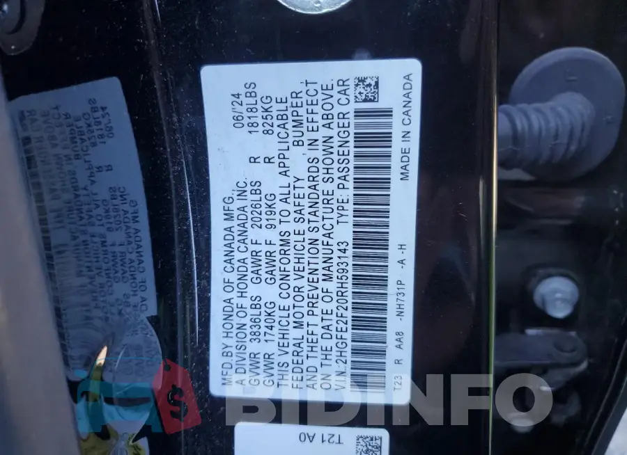 2HGFE2F20RH593143 Photo# 13