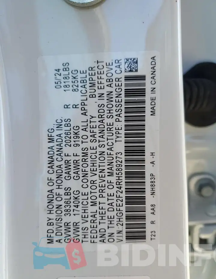 2HGFE2F24RH589273 Photo# 13