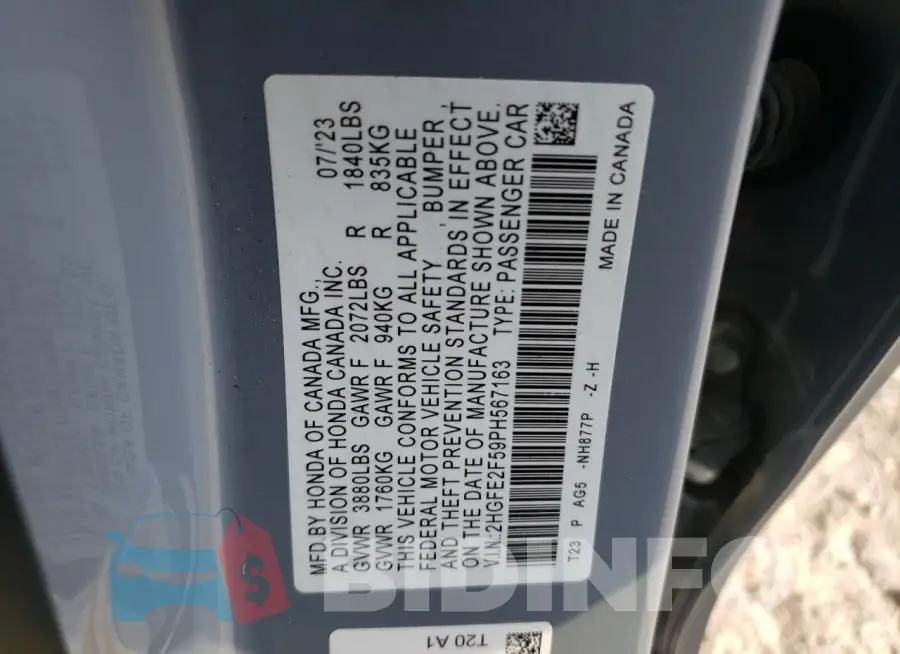 2HGFE2F59PH567163 Photo# 13