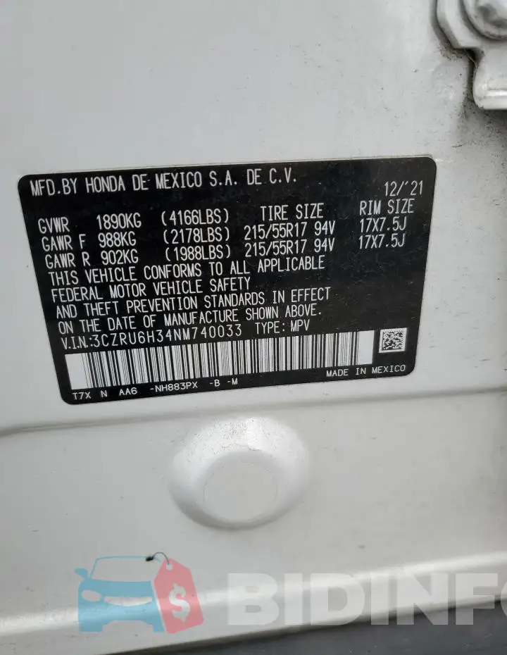 3CZRU6H34NM740033 Photo# 14