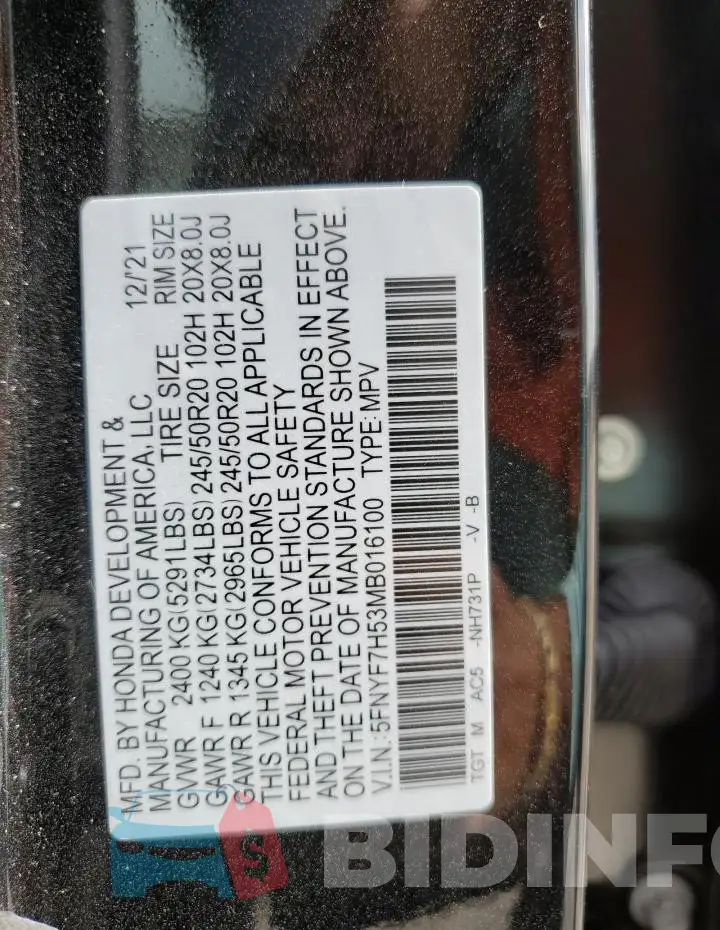 5FNYF7H53MB016100 Photo# 13