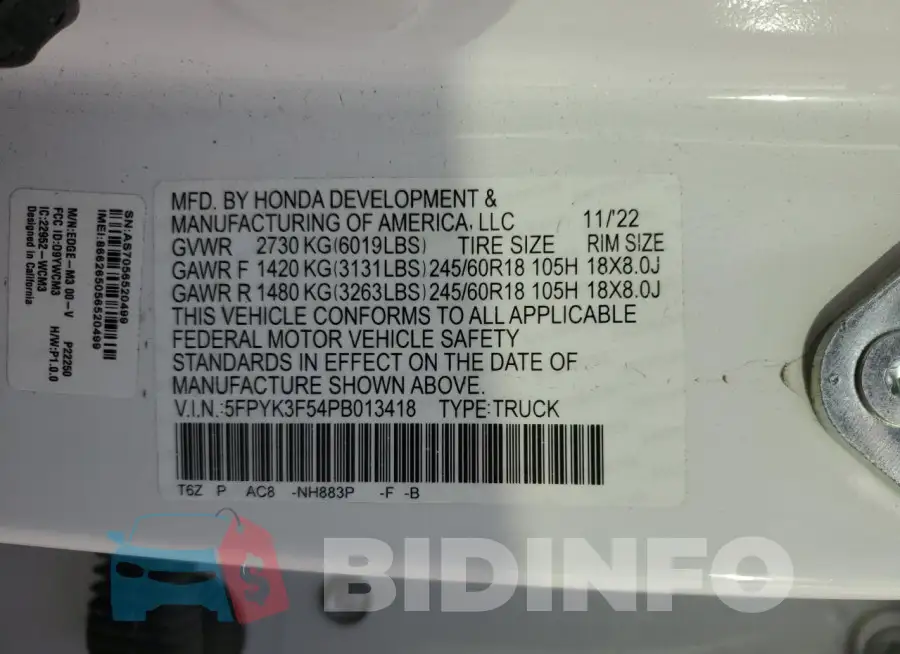 5FPYK3F54PB013418 Photo# 12