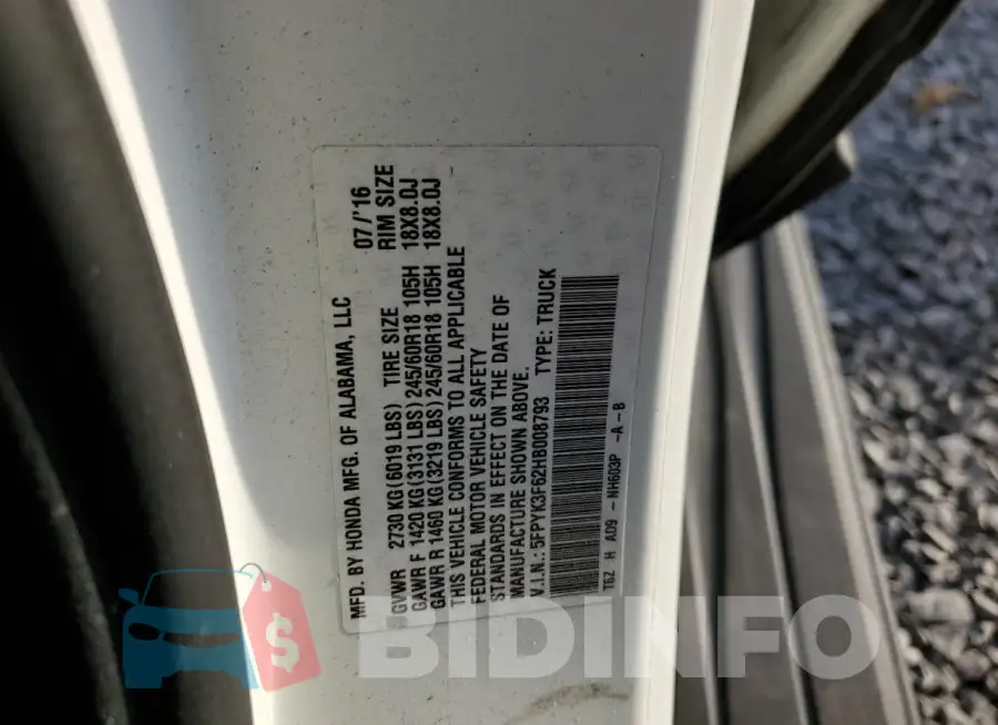 5FPYK3F62HB008793 Photo# 12