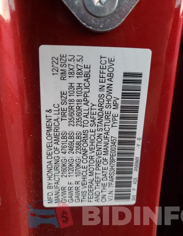 7FARS3H78PE003457 Photo# 14