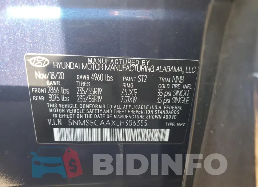 5NMS5CAAXLH306355 Photo# 12
