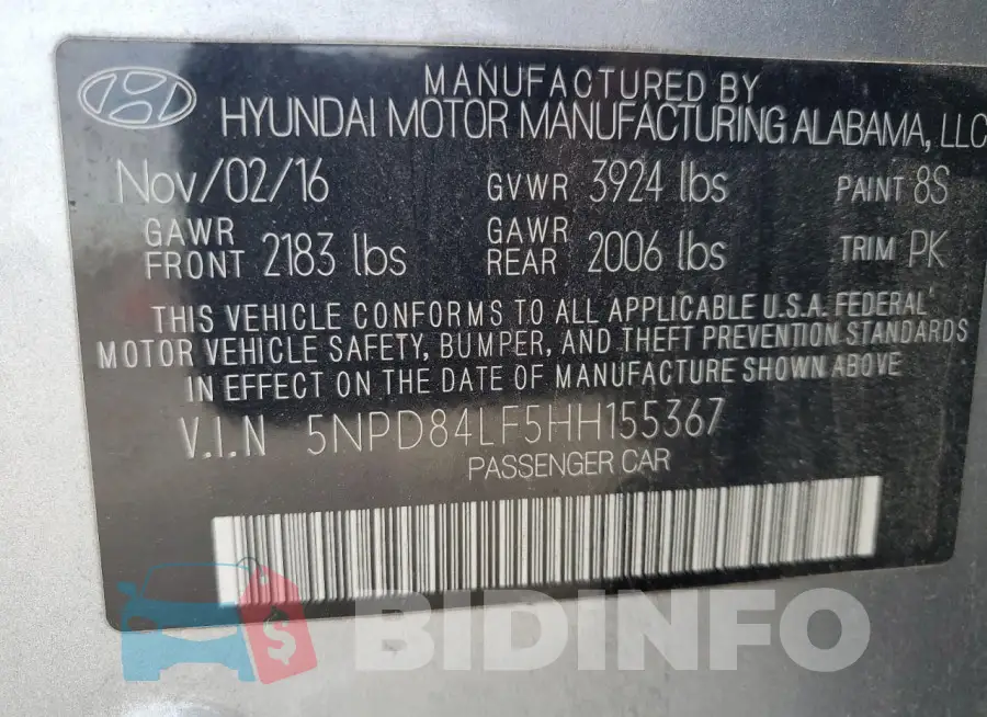 5NPD84LF5HH155367 Photo# 13