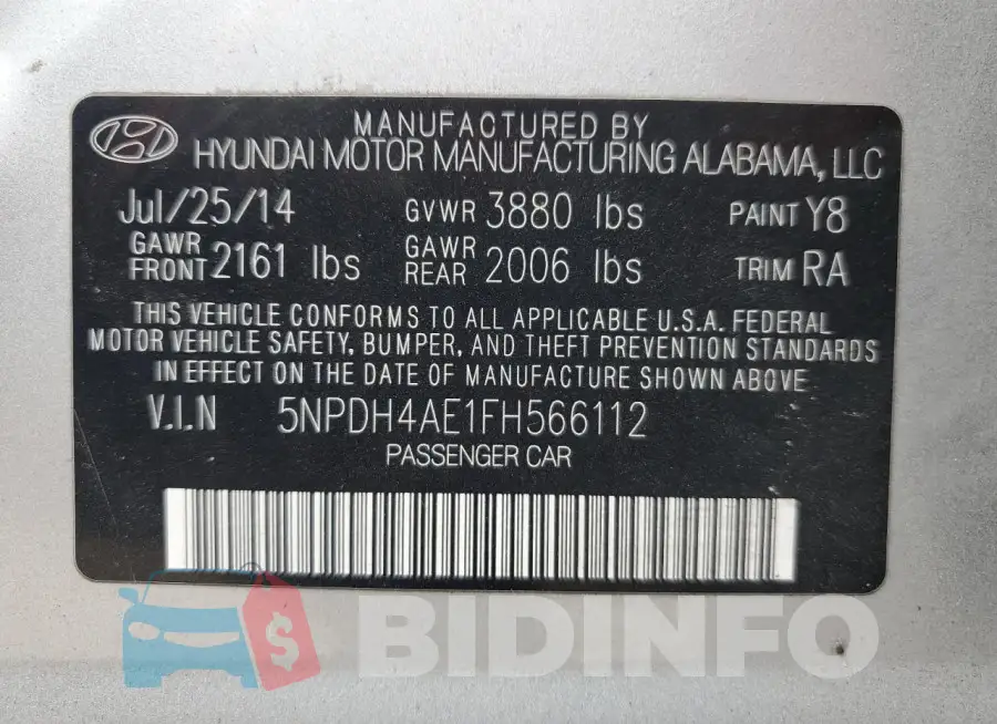 5NPDH4AE1FH566112 Photo# 13