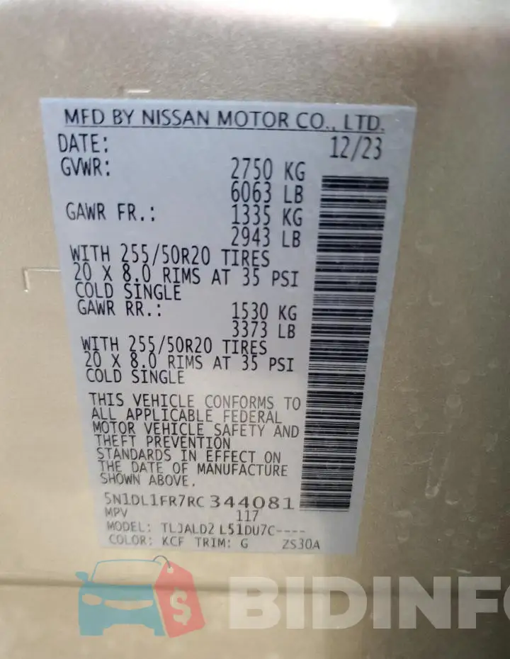 5N1DL1FR7RC344081 Photo# 14