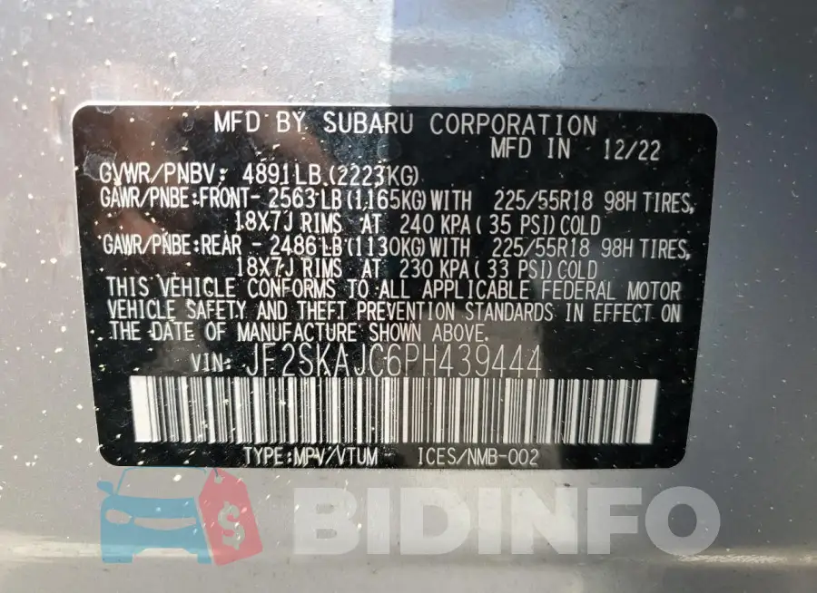 JF2SKAJC6PH439444 Photo# 14