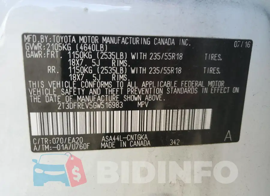 2T3DFREV5GW516983 Photo# 14