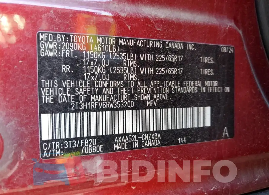 2T3H1RFV6RW353200 Photo# 14