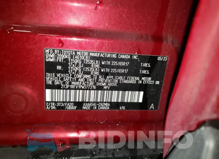 2T3P1RFV1PW377316 Photo# 13
