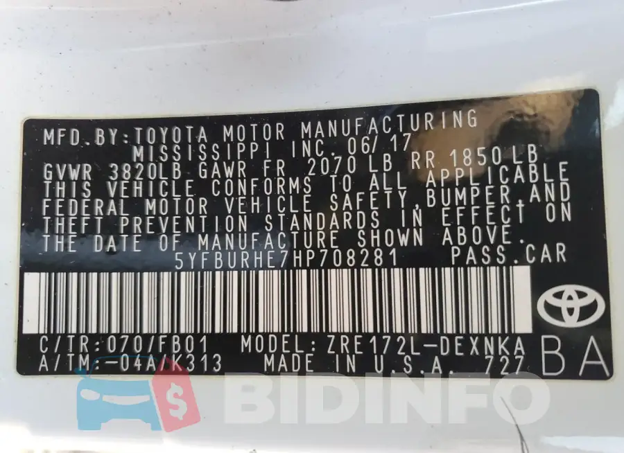 5YFBURHE7HP708281 Photo# 12