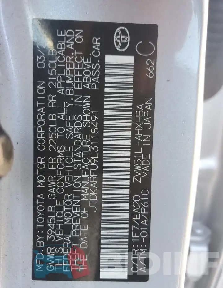 JTDKARFU9L3118491 Photo# 12