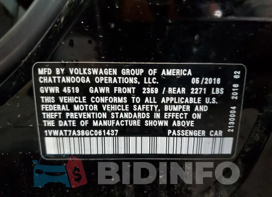 1VWAT7A38GC061437 Photo# 12