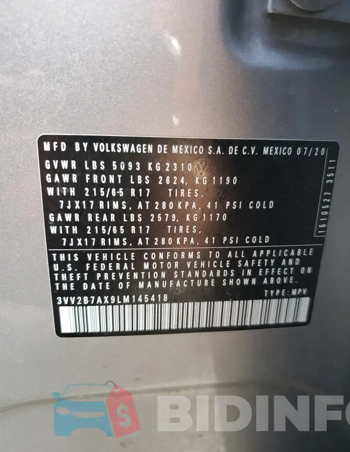 3VV2B7AX9LM145418 Photo# 13